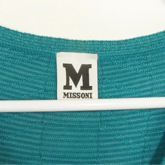 M Missoni Chevron Knit Half-Sleeve V-Neck Wool Blend Blue Dress - Picture 6 of 7